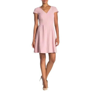 Eliza J Womens Pleated Cap Sleeve Dress V-Neck Fit & Flare in Blush Pink Size10
